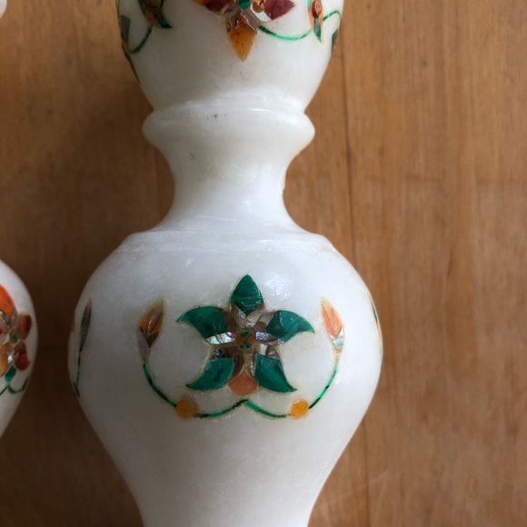 Like-New White Marble Ornate Candle Holders - Picture 3 of 5